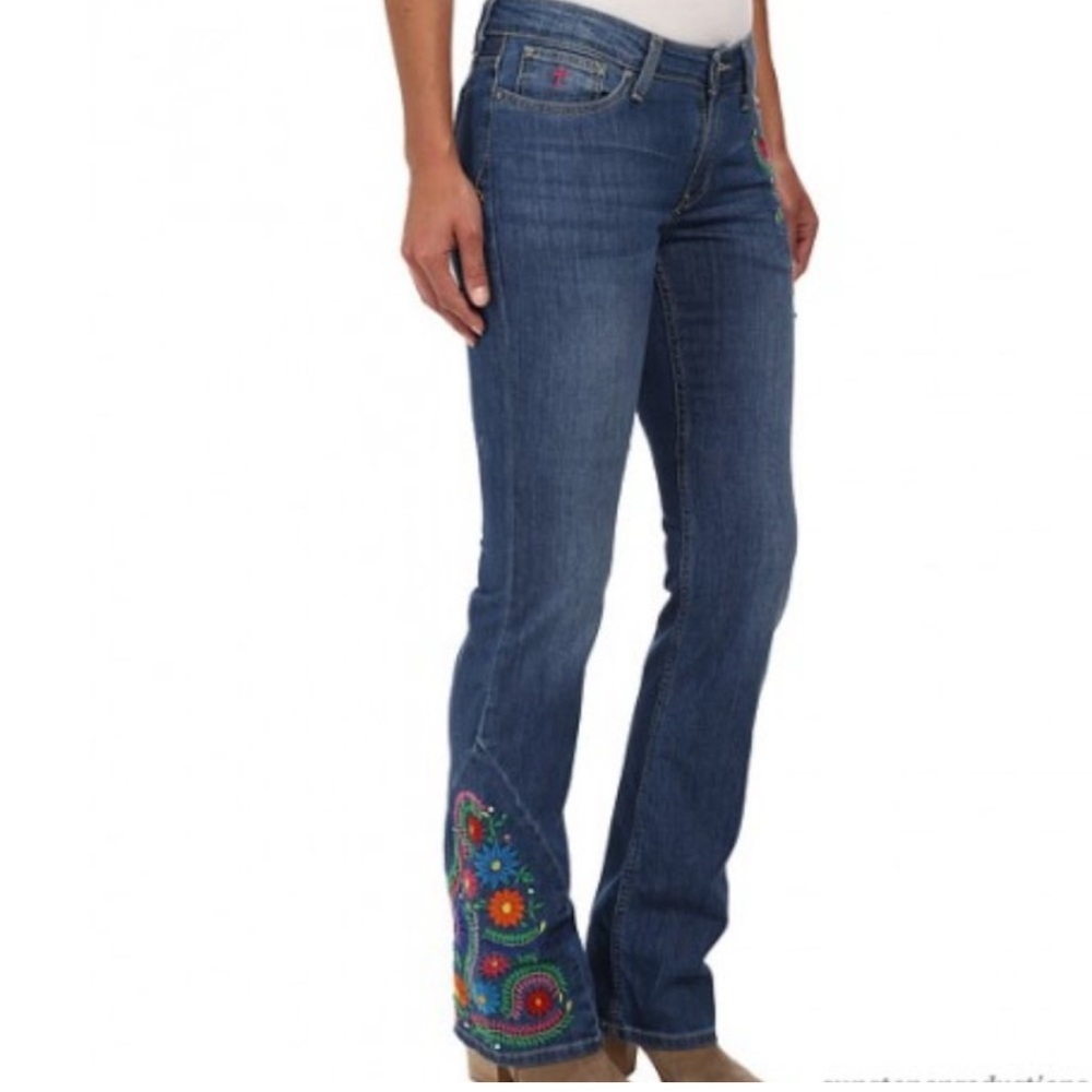 Womens Boho Embroidered Jeans Size 26 Tall Western Bootcut Festival Cowgirl